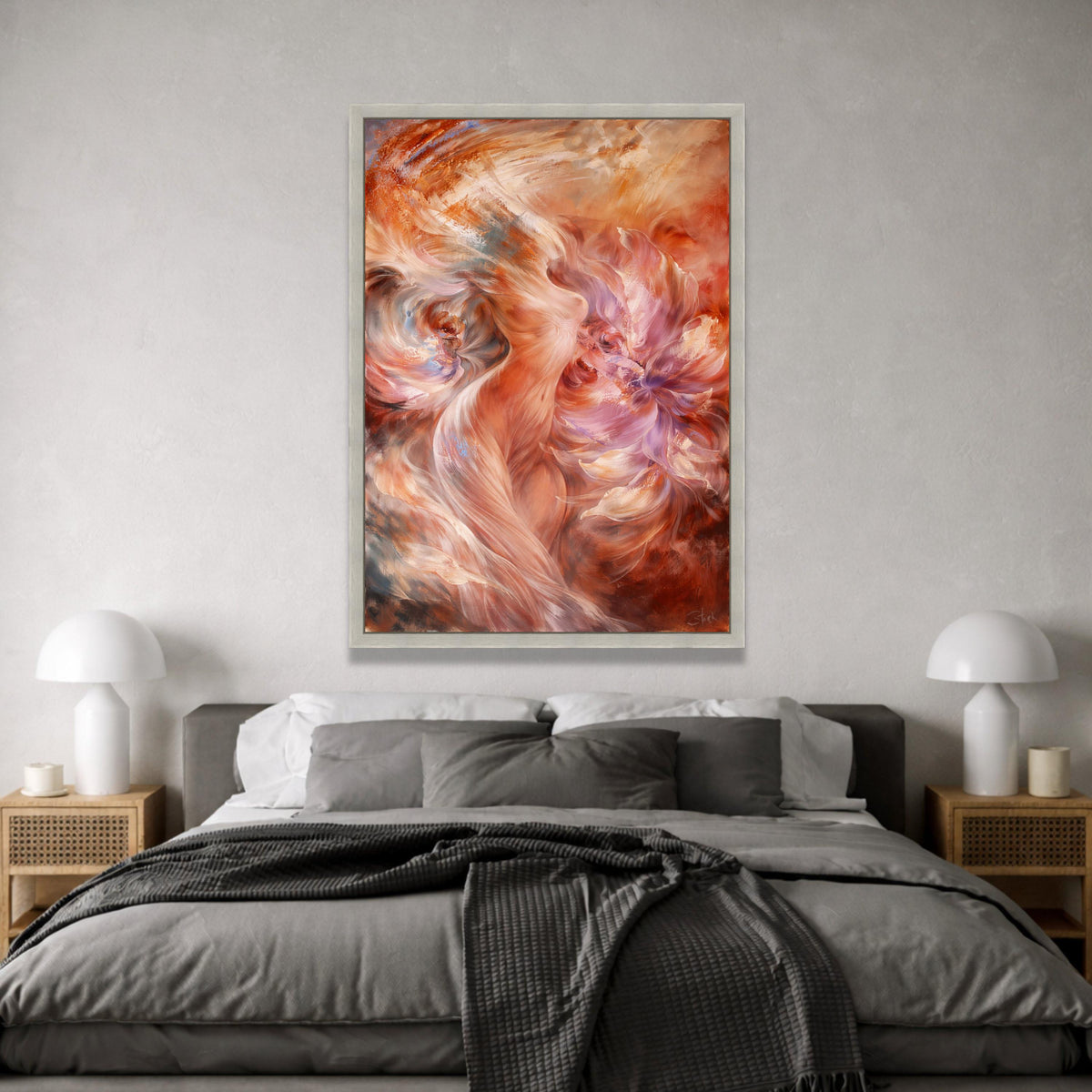 Abstract Flowing Nude Figure Canvas, Modern Figurative Art, Ethereal Woman Painting, Soft Pastel Floral Canvas, Canvas Print Art