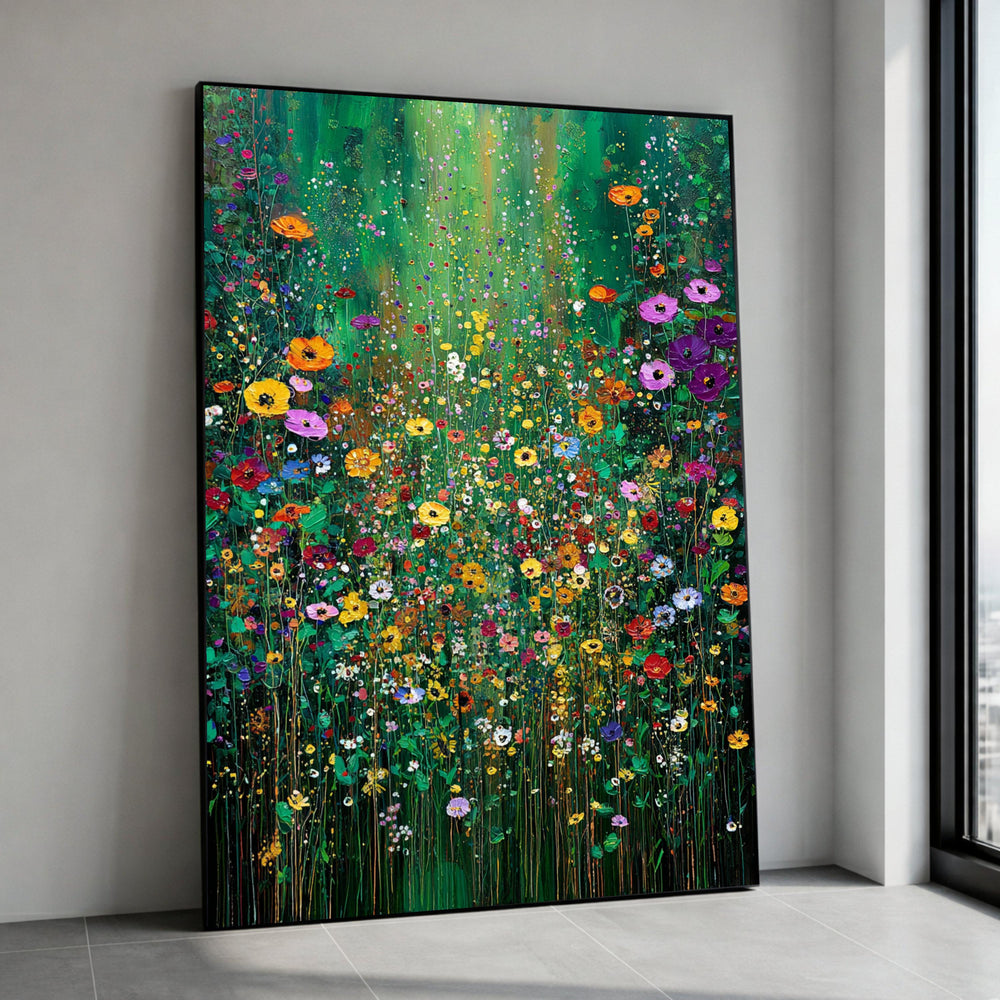 Vibrant Wildflower Meadow Canvas Wall Art, Colorful Floral Abstract Painting, Garden Nature Canvas Decor, Botanical Theme Canvas Print Art
