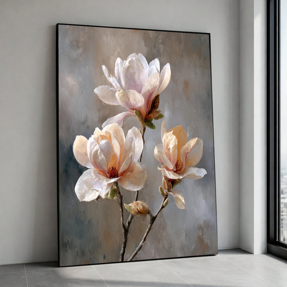 Elegant Magnolia Blossoms Canvas, Soft Floral Wall Art, Vintage Flower Painting, Neutral Toned Home Decor, Ready to Hang Canvas Print Art
