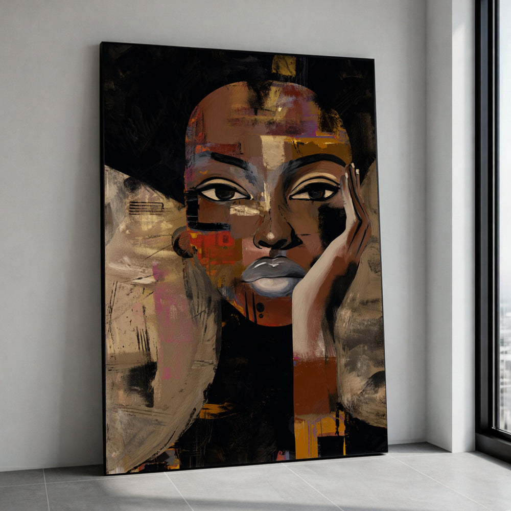 Thoughtful Abstract Woman Face Canvas, Modern African Art Wall Decor, Expressionist Portrait Canvas, Home Decoration Canvas Print Art