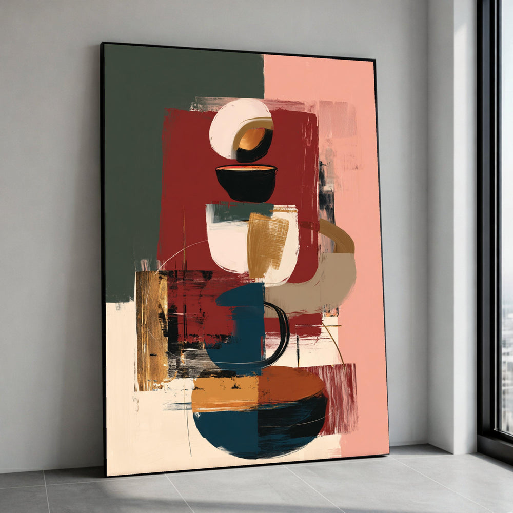 Modern Abstract Composition Canvas Wall Art, Geometric Shapes Painting, Bold Color Blocks, Contemporary Home Decor, Ready Canvas Print Art