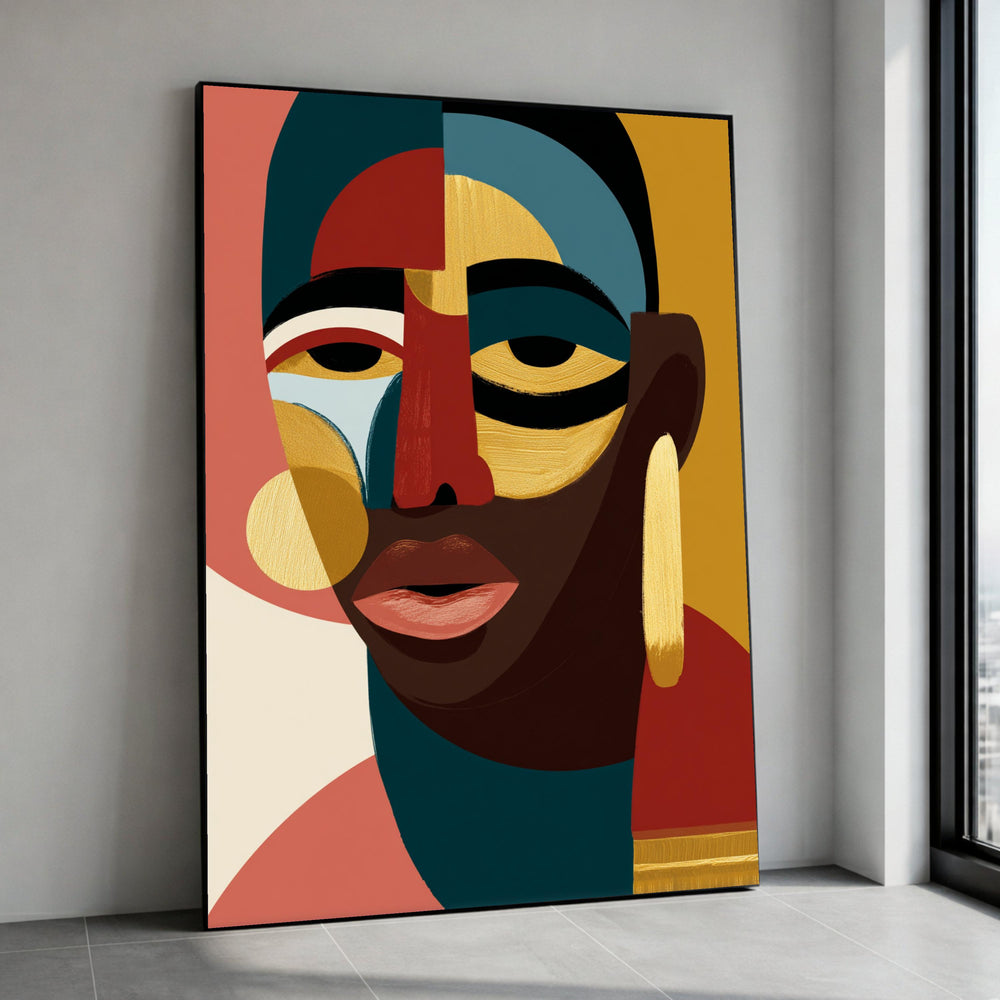 Abstract African Woman Portrait Canvas, Modern Geometric Wall Art, Bold Colorful Face Painting, Contemporary Canvas Decor Canvas Print Art
