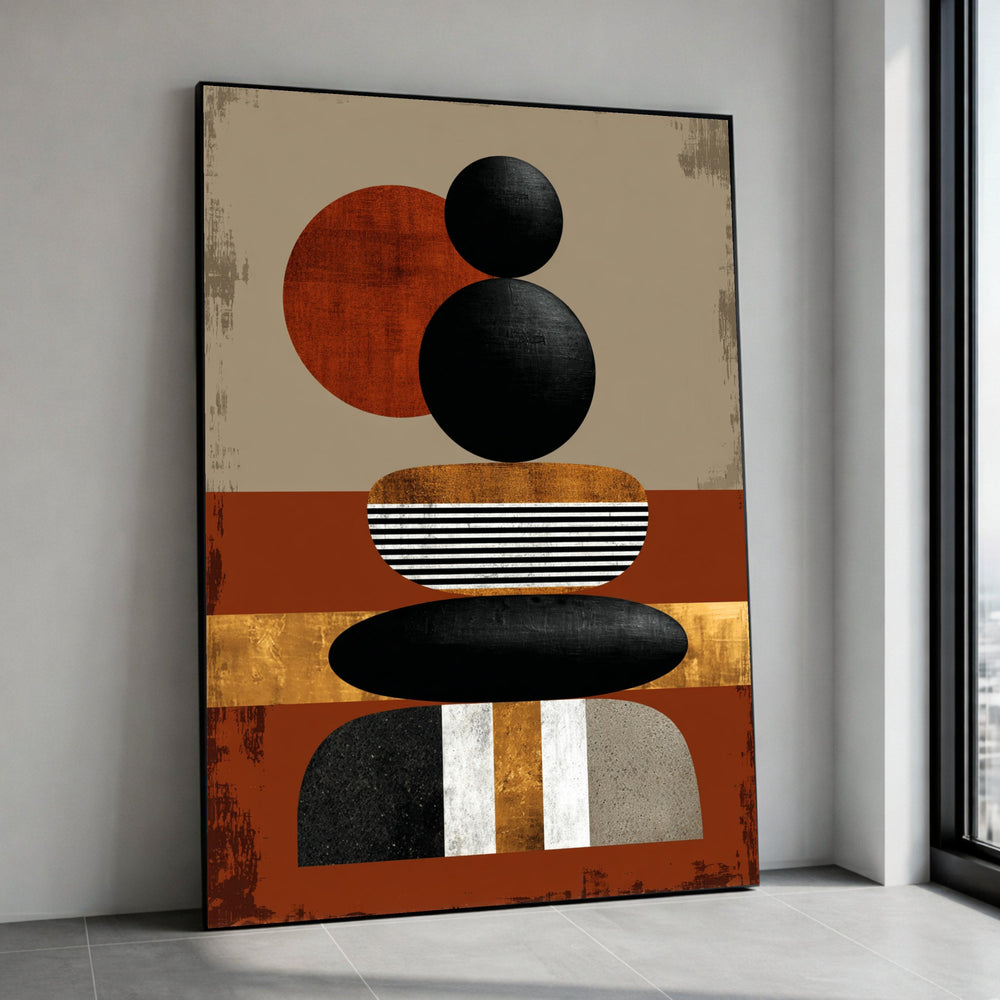 Modern Geometric Abstract Canvas, Earth Tone Wall Art, Minimalist Shapes Design, Contemporary Home Decor, Balanced Stone Canvas Print Art