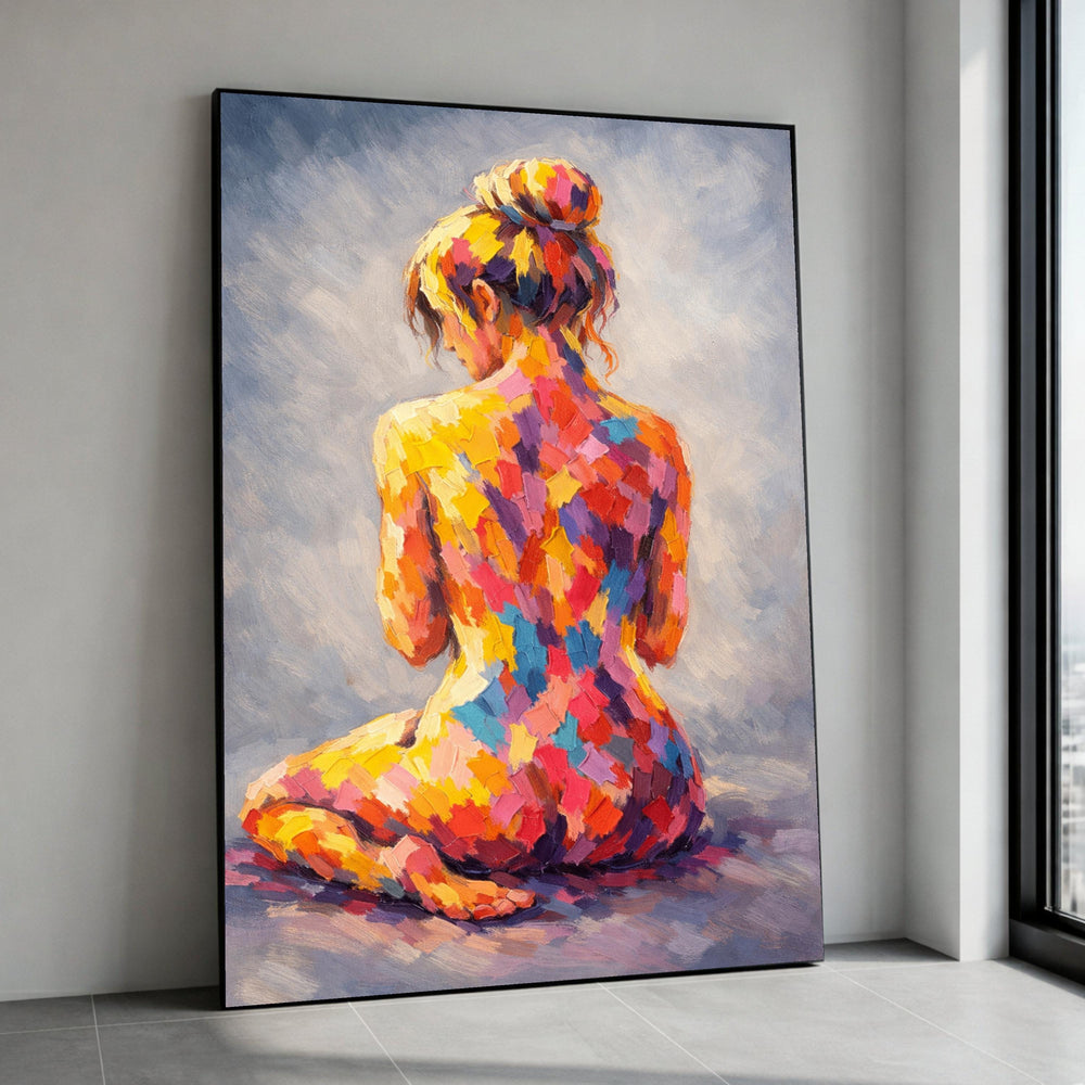 Abstract Colorful Woman Back Nude Art, Modern Expressionism Canvas, Vibrant Female Figure Painting, Contemporary Wall Art Canvas Print Art