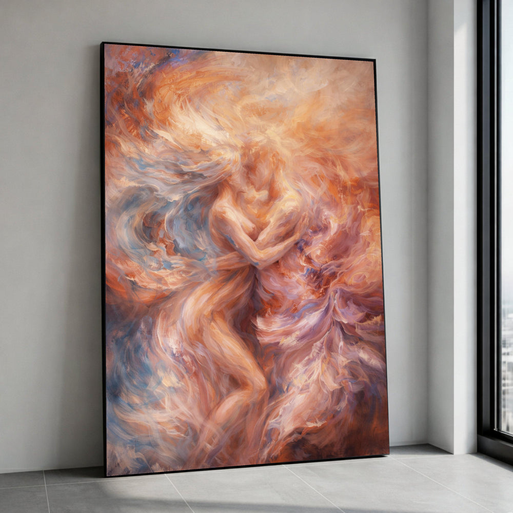 Ethereal Lovers Embrace, Abstract Romance Canvas, Sensual Couple Wall Art, Dreamy Expressionist Painting, Passionate Home Canvas Print Art