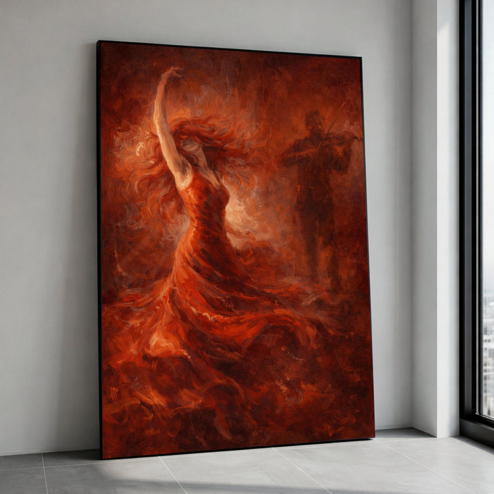Fiery Flamenco Dance Canvas, Red Dress Ballet Wall Art, Passionate Movement Painting, Music and Dance Home Décor, Vibrant Canvas Print Art