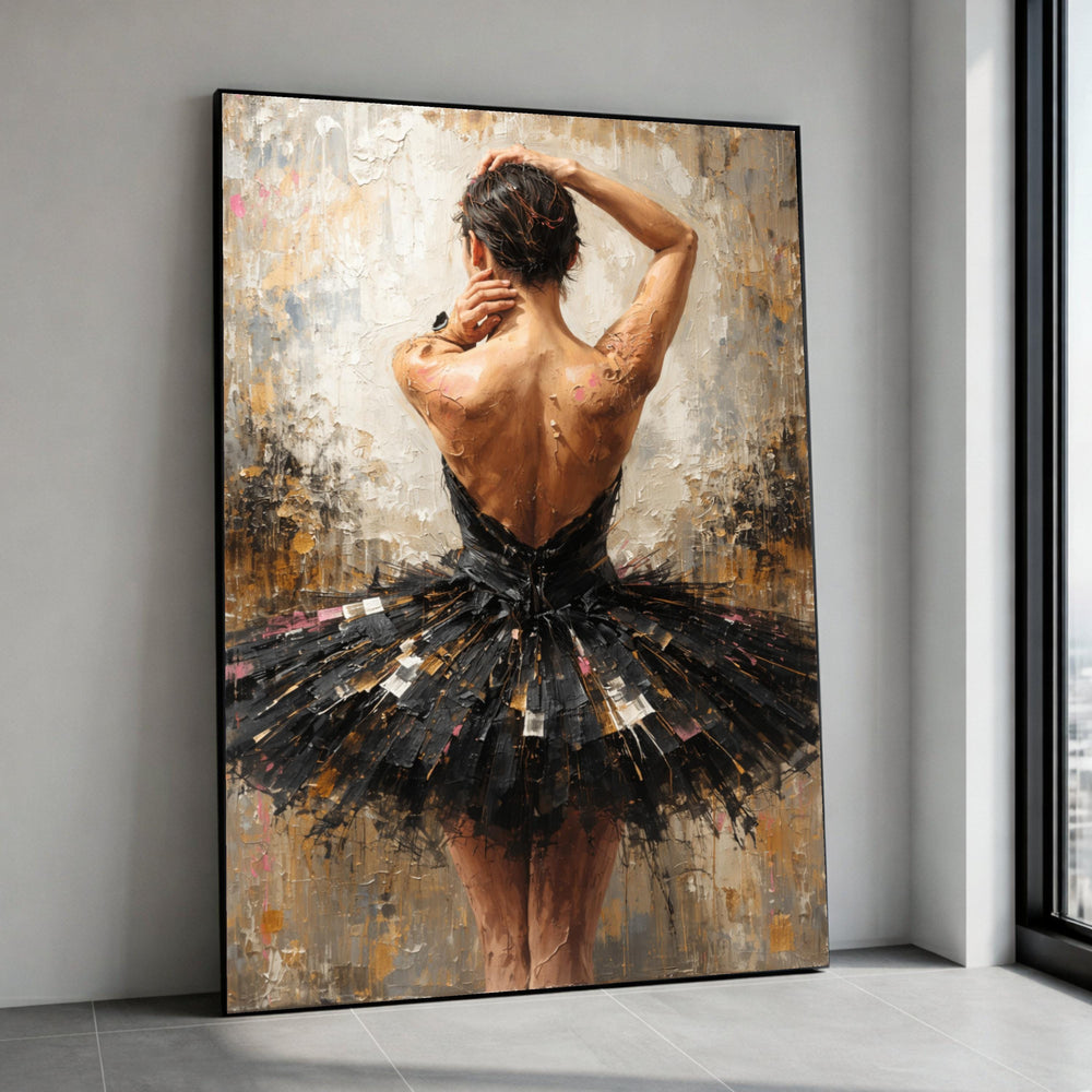 Elegant Ballerina Back View Canvas, Modern Ballet Wall Art, Tutu Painting, Dance Art Canvas for Home, Contemporary Figure Canvas Print Art