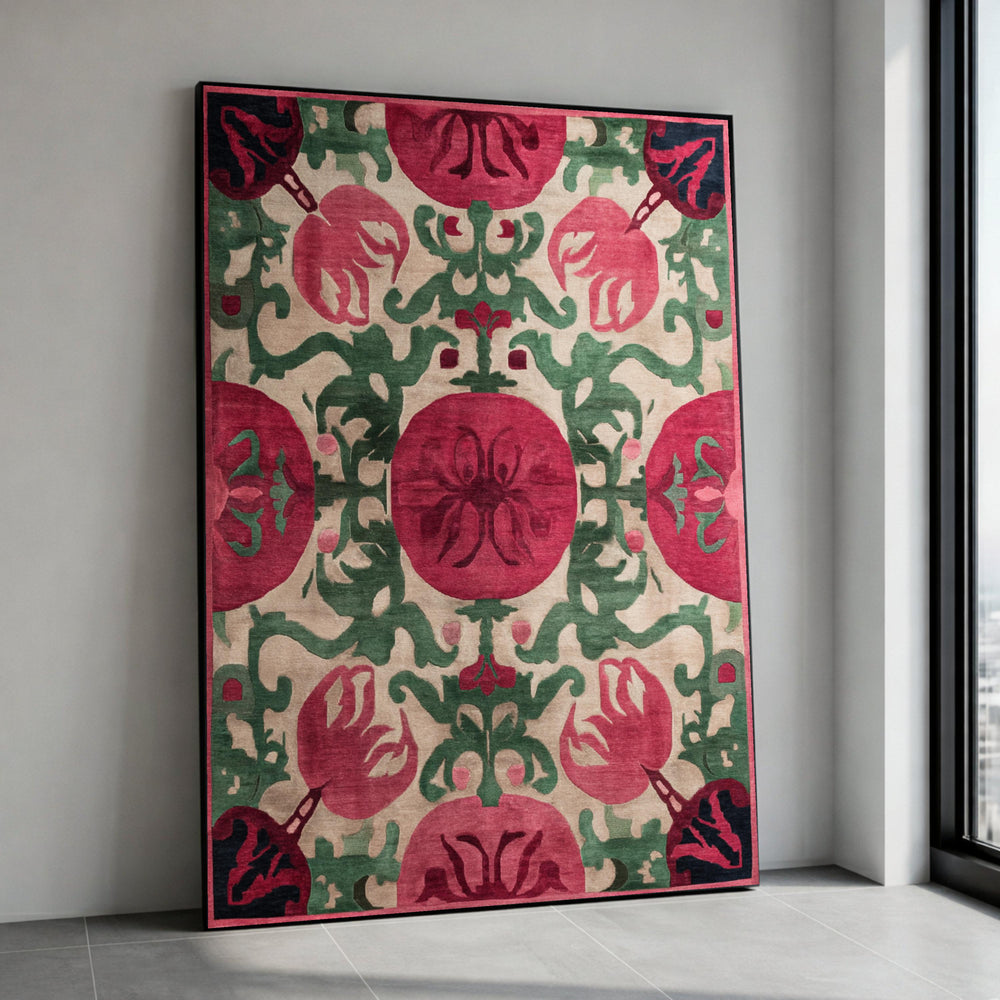 Abstract Floral Pattern Canvas Wall Art, Red and Green Botanical Design, Modern Decorative Canvas, Nature Home Decor, Ready Canvas Print Art