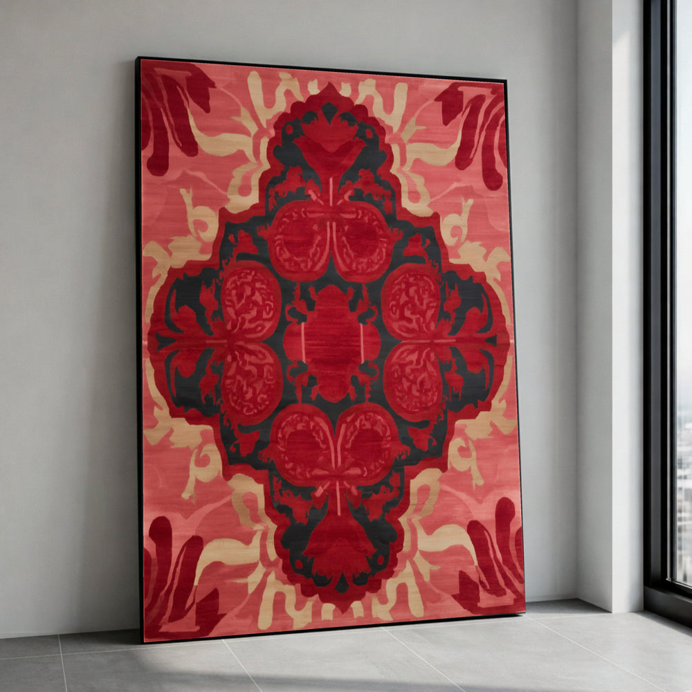 Bold Red Floral Pattern Canvas, Abstract Baroque Wall Art, Vintage Home Decor, Vibrant Ornamental Canvas, Ready to Hang Canvas Print Art
