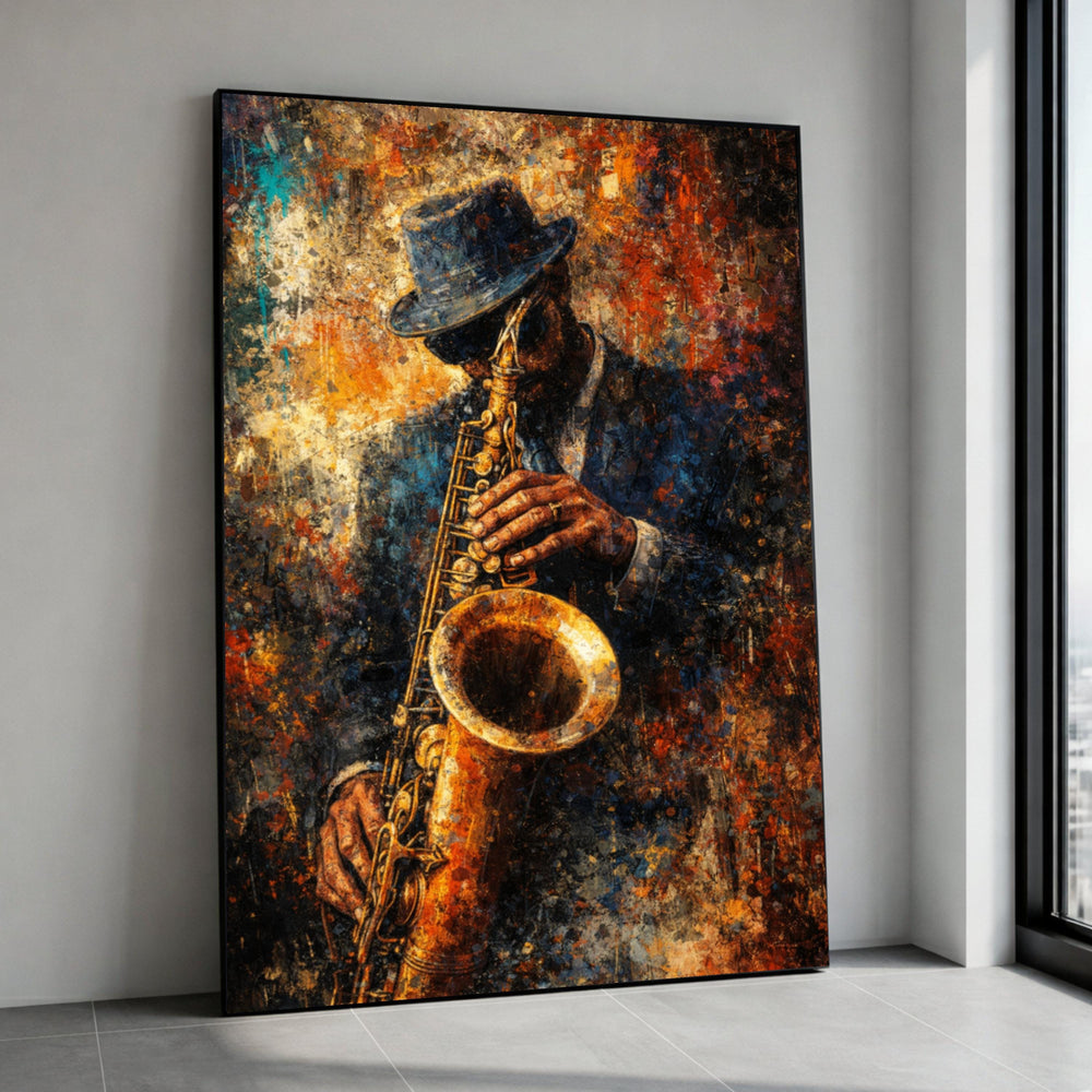 Jazz Musician Painting, Saxophone Player Canvas, Abstract Music Art, Urban Wall Decor, Contemporary Musician Portrait Canvas Print Art
