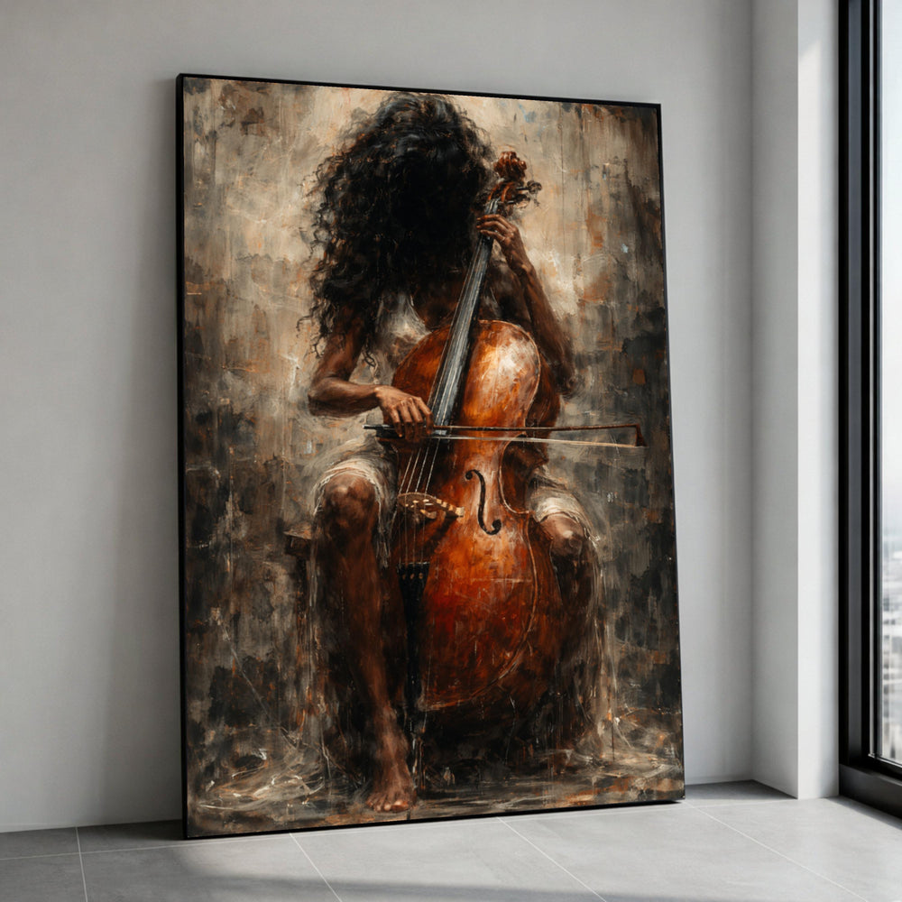 Abstract Female Cellist Painting Canvas, Music Instrument Wall Art, Artistic Home Decor, Contemporary Musician Portrait Canvas Print Art