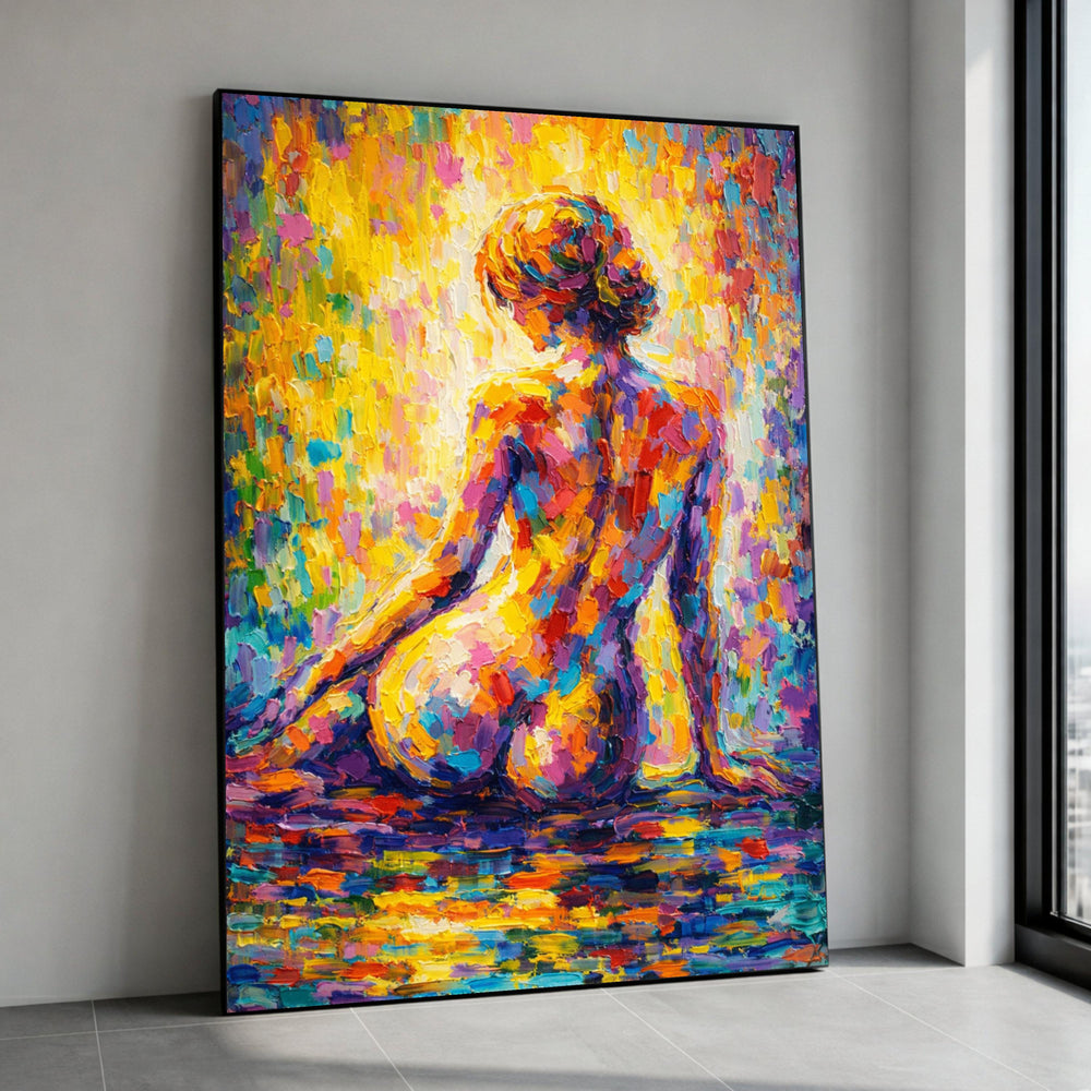 Vibrant Colorful Nude Woman Canvas, Abstract Impressionist Wall Art, Modern Figurative Painting, Artistic Home Decor, Canvas Print Art
