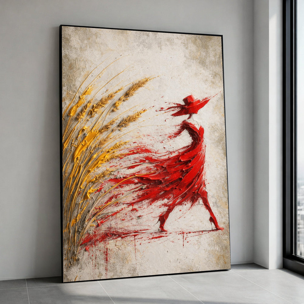 Abstract Woman in Red Dress Canvas, Impasto Art, Modern Figurative Wall Art, Fashion Painting on Canvas, Home Decoration Canvas Print Art
