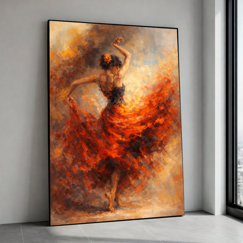 Passionate Flamenco Dancer, Red Dress Canvas, Dynamic Ballet Wall Art, Expressive Dance Painting, Vibrant Movement Canvas Canvas Print Art