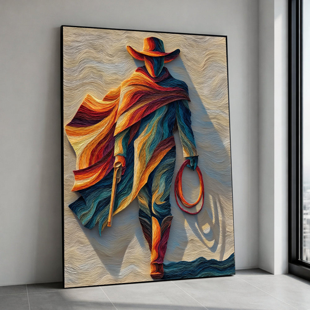 Vibrant Western Cowboy Canvas, Colorful Outlaw Wall Art, Abstract Cowboy Painting, Rustic Ranch Canvas Decoration, Ready to Canvas Print Art