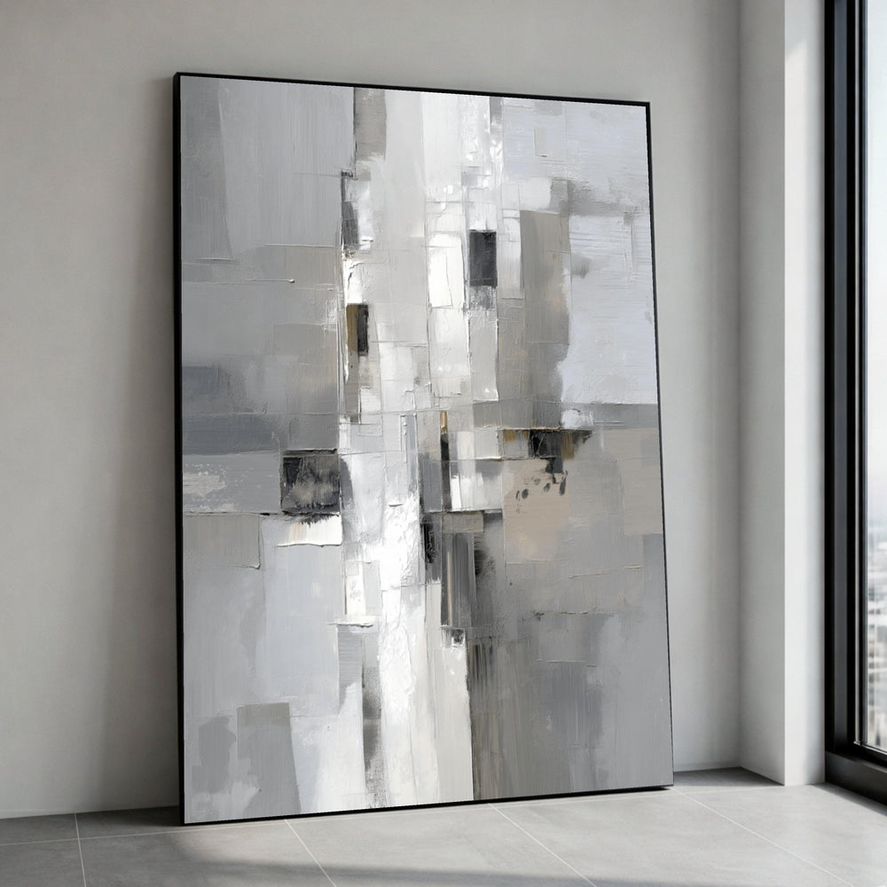 Modern Abstract Canvas Wall Art, Neutral Gray White Tones, Contemporary Geometric Painting, Minimalist Home Decor, Ready to Canvas Print Art