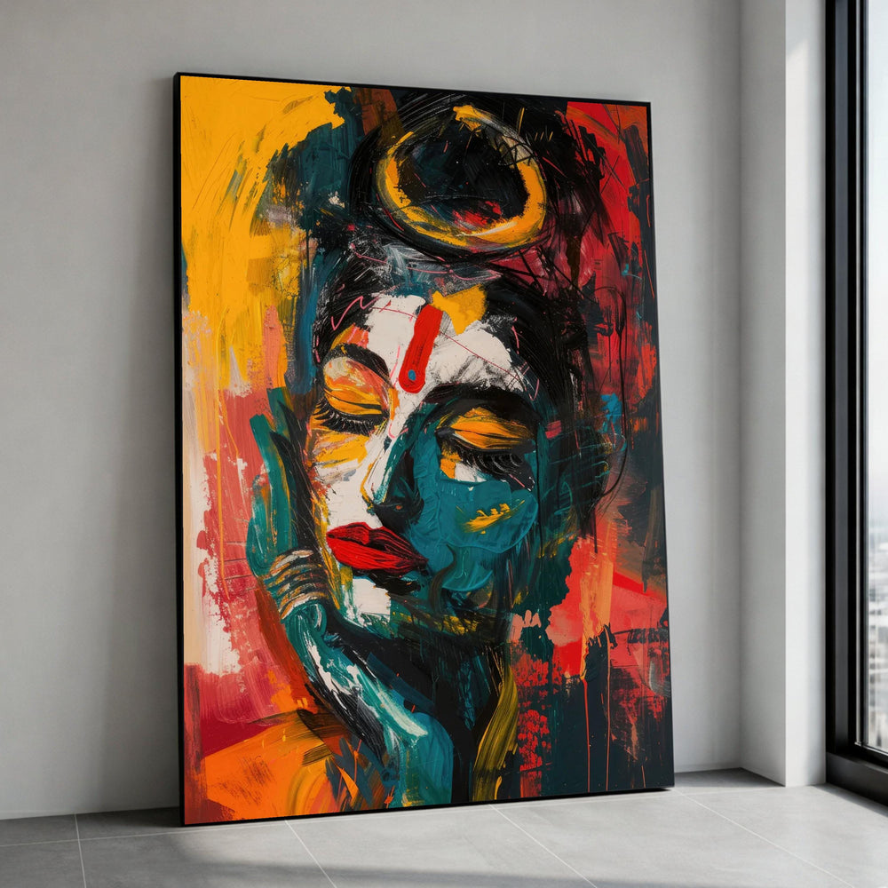 Abstract Woman Face Canvas Wall Art, Vibrant Modern Portrait Painting, Colorful Expressionist Canvas, Contemporary Home Canvas Print Art