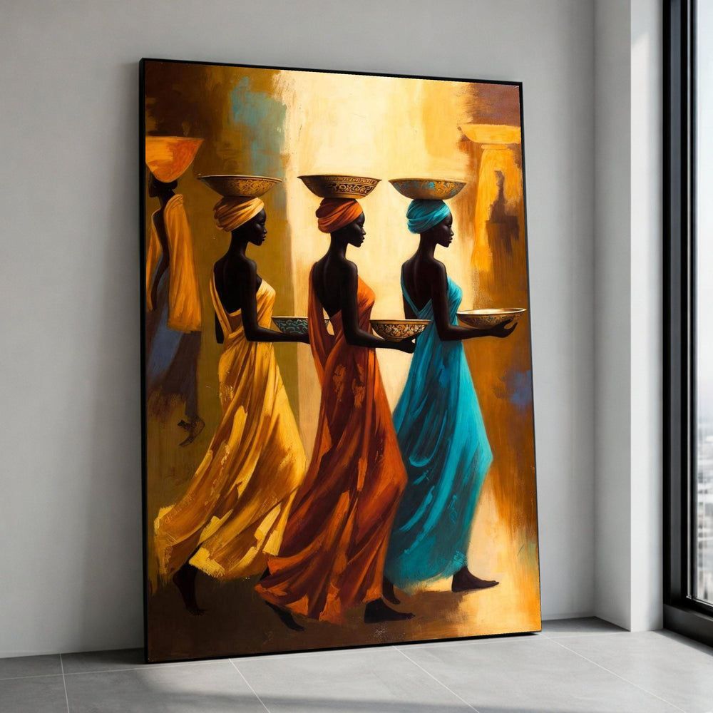 African Women in Colorful Dresses Canvas, Ethnic Art Print, Cultural Wall Art, Bohemian Home Decoration, Vibrant Canvas Canvas Print Art