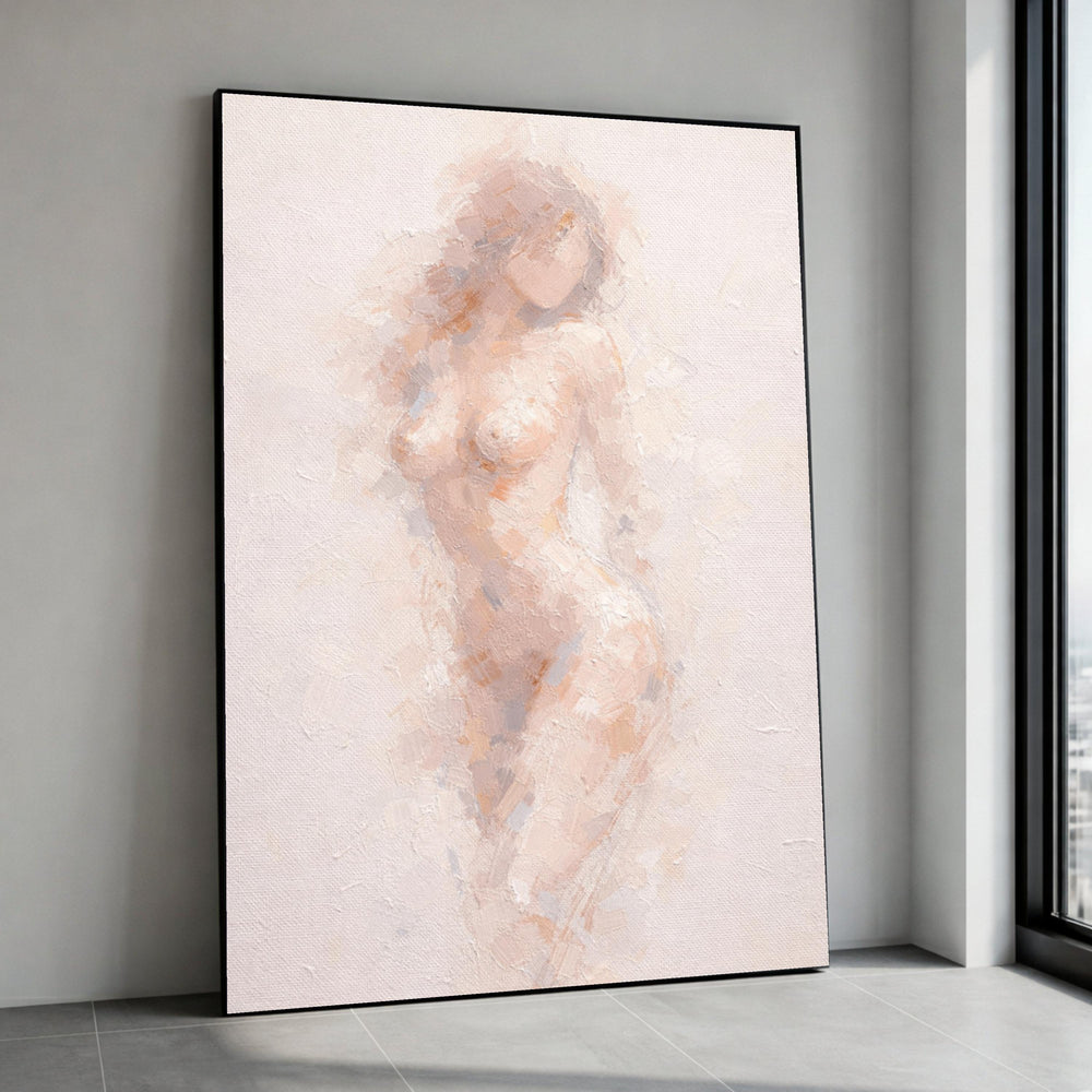 Abstract Nude Woman Painting, Soft Pastel Canvas Art, Female Figure Wall Art, Modern Sensual Decor, Artistic Bedroom Canvas Canvas Print Art
