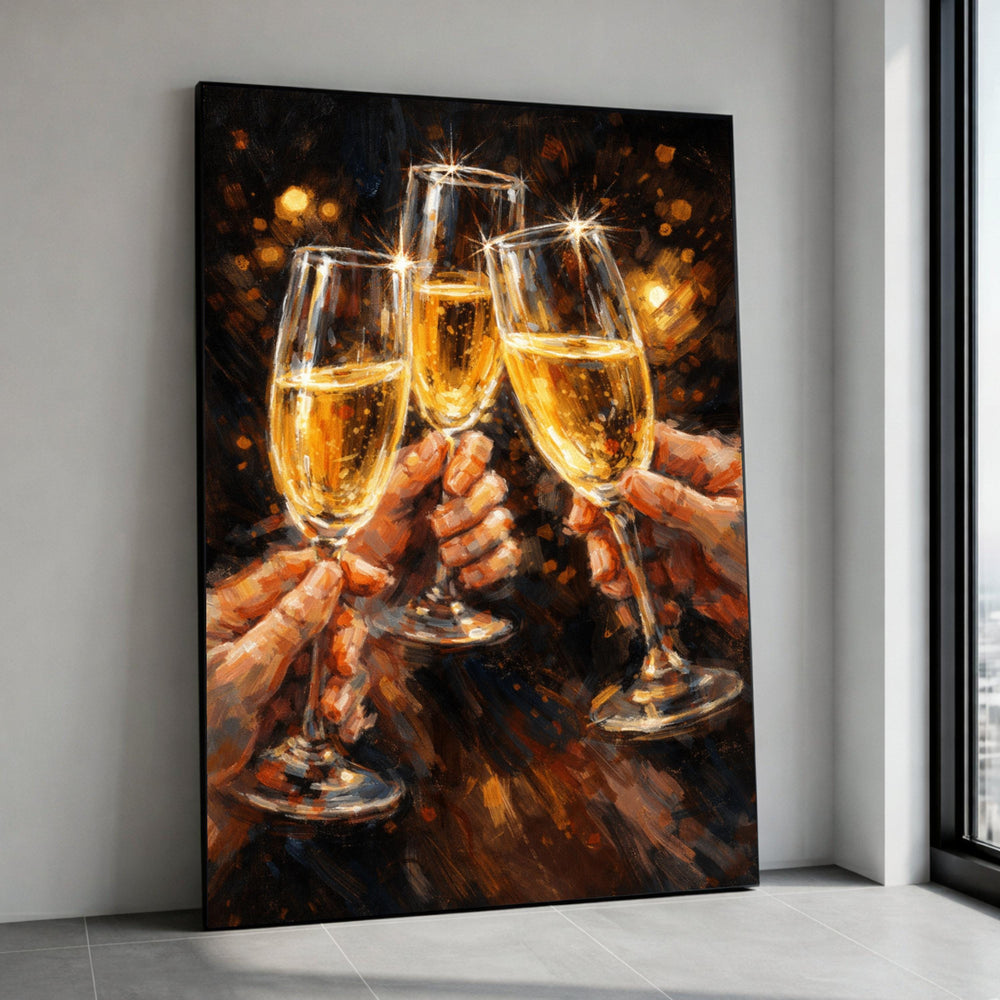 Celebration Toast Canvas Wall Art, Champagne Glasses Painting, Festive Party Decor, Sparkling Wine Artwork, Elegant Home Canvas Print Art