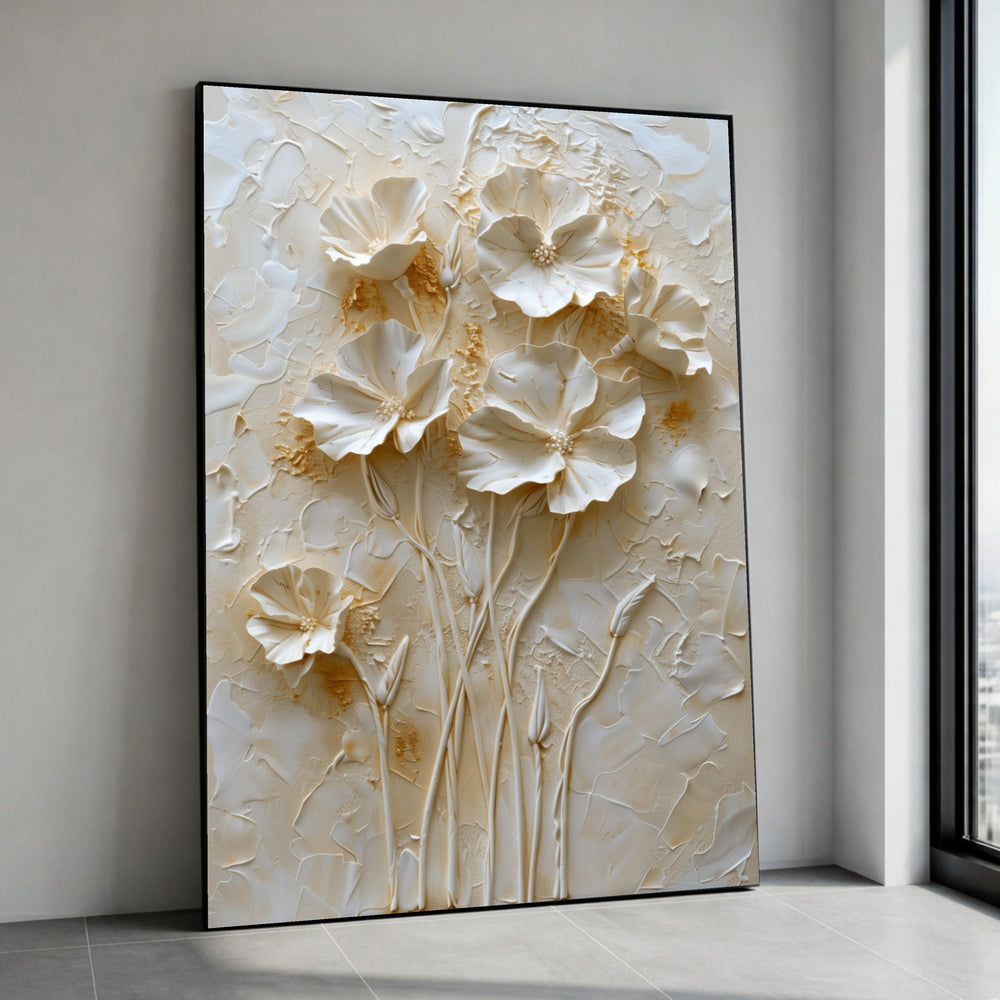 Elegant White Flower Bouquet Canvas, Floral Wall Art, Blossom Painting, Neutral Home Decor, Ready to Hang Canvas Decoration Canvas Print Art
