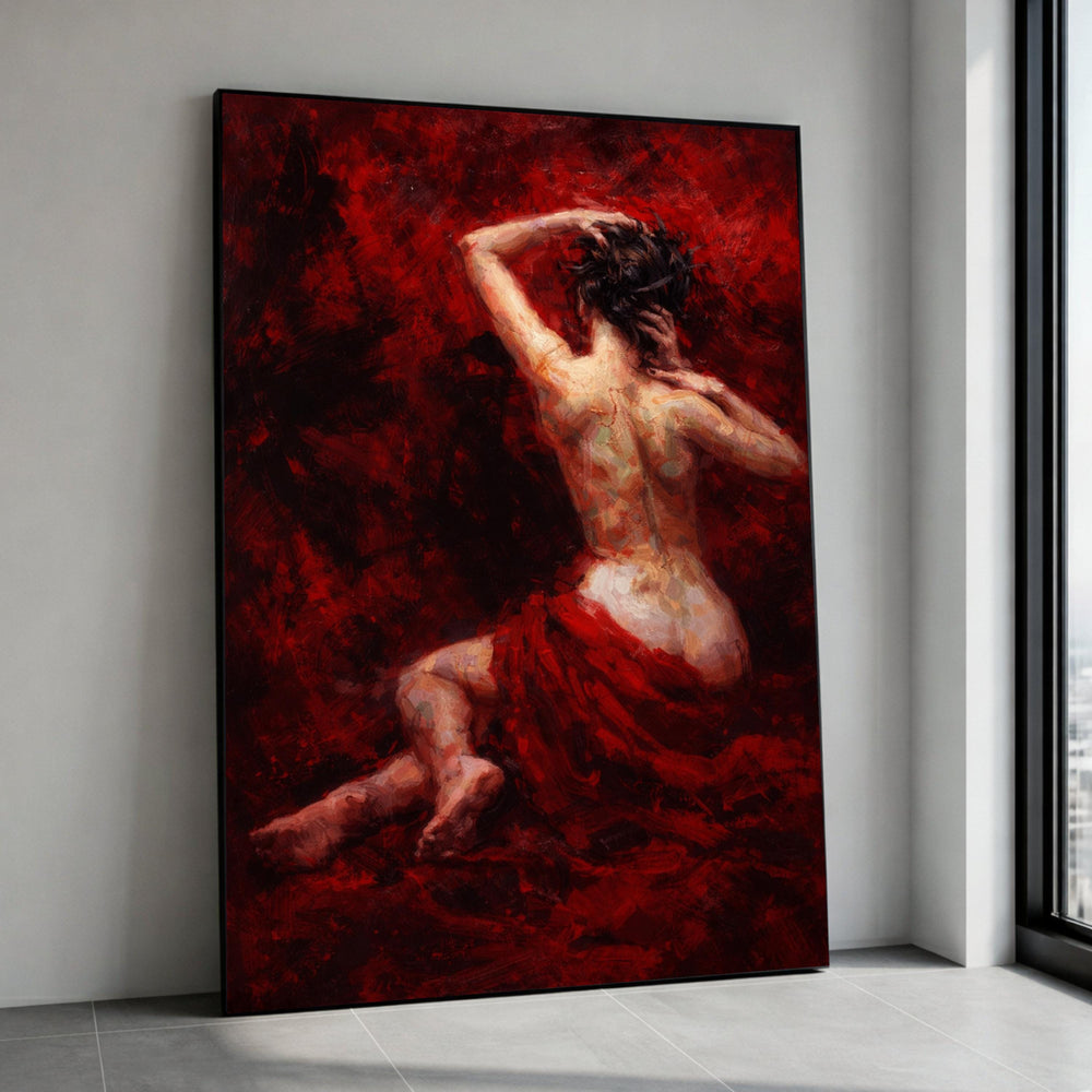 Sensual Nude Female Figure, Abstract Red Canvas Wall Art, Figurative Art Print, Modern Home Decor, Artistic Body Painting Canvas Print Art