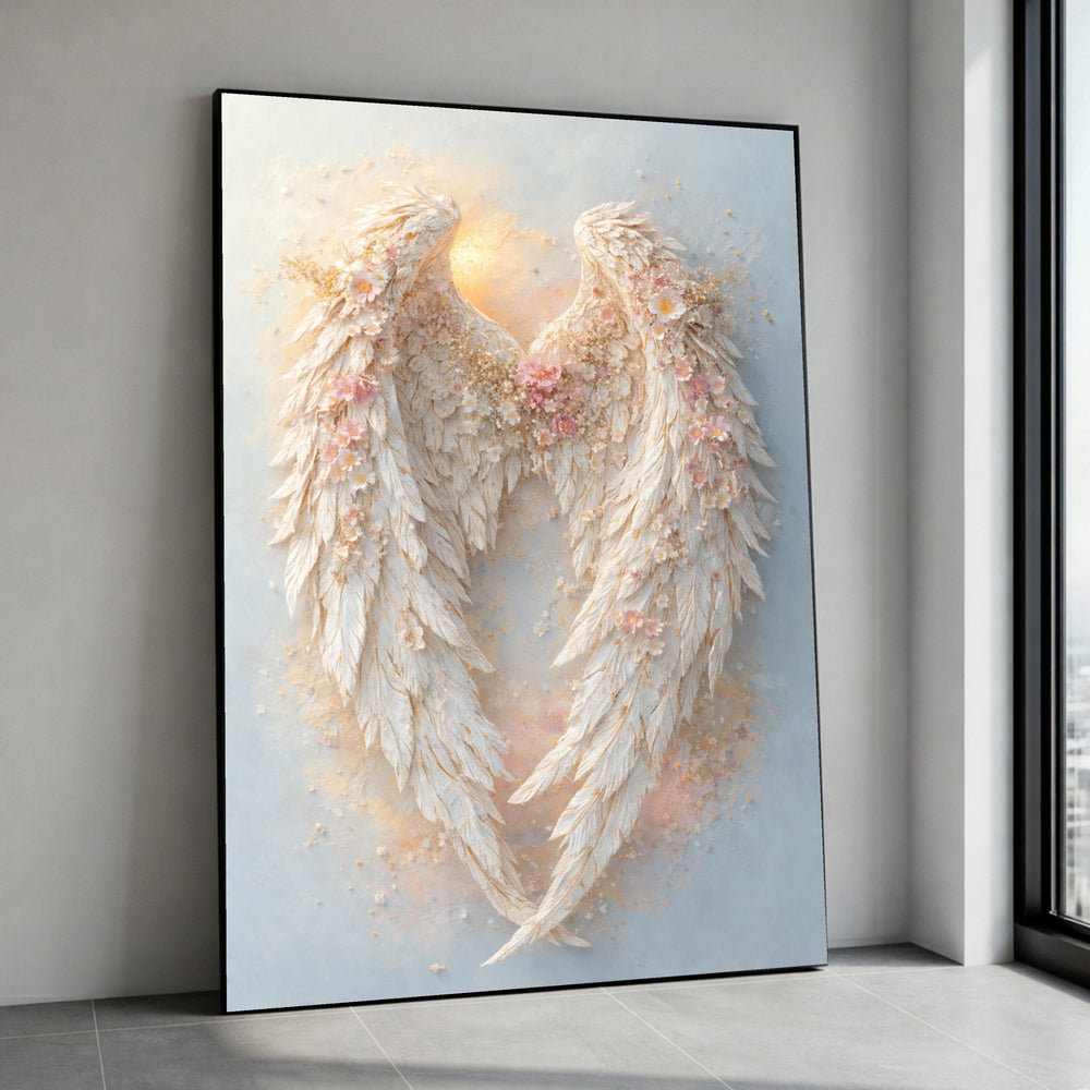 Elegant Angel Wings Canvas Wall Art, Floral Feather Wings Design, Soft Pastel Home Decor, Spiritual Inspirational Canvas, Canvas Print Art