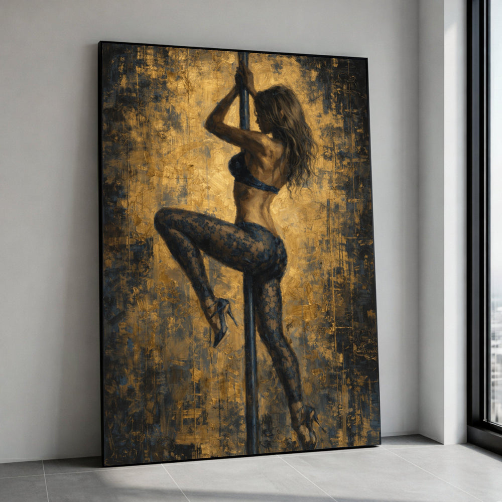 Elegant Pole Dance Silhouette Canvas, Sensual Female Art, Black and Gold Wall Decor, Modern Dance Canvas, Home Decoration Canvas Print Art