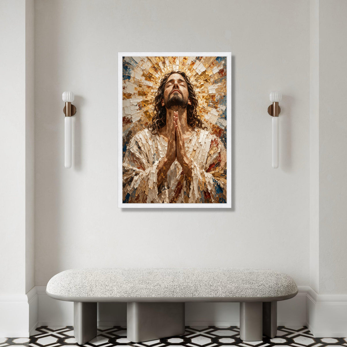 Praying Jesus Canvas Wall Art, Religious Spiritual Painting, Christian Faith Decor, God Bless Home Decoration, Style Canvas Print Art
