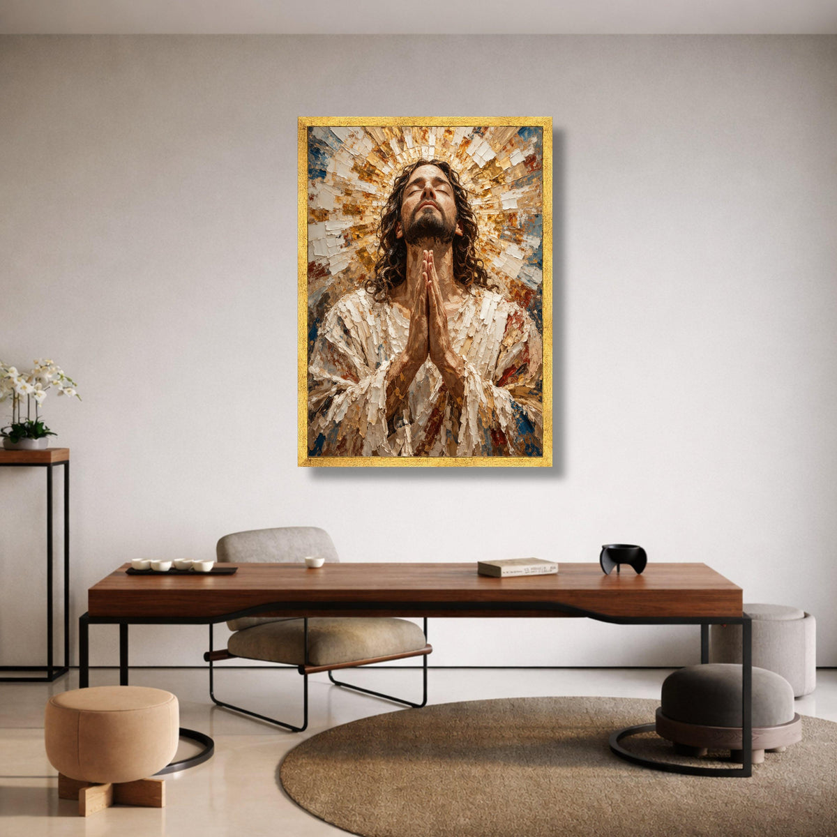 Praying Jesus Canvas Wall Art, Religious Spiritual Painting, Christian Faith Decor, God Bless Home Decoration, Style Canvas Print Art