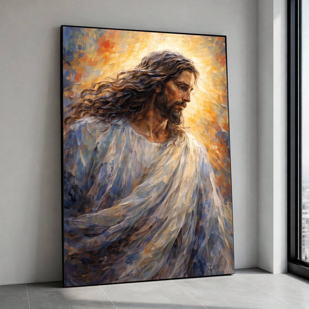 Radiant Jesus Christ Portrait, Spiritual Canvas Wall Art, Christian Home Decoration, Inspirational Religious Painting, Canvas Print Art