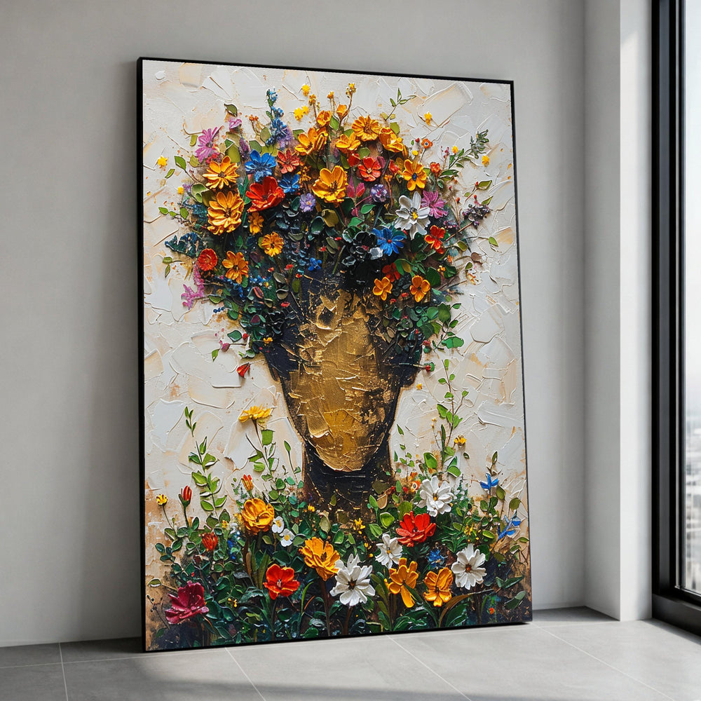 Abstract Floral Portrait Canvas, Flower Head Art, Modern Botanical Wall Decor, Colorful Nature Canvas, Artistic Home Canvas Print Art