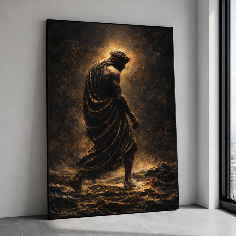 Jesus Walking on Water Canvas Wall Art, Religious Christian Decor, Spiritual Faith Canvas, Crown of Thorns Artwork, Canvas Print Art