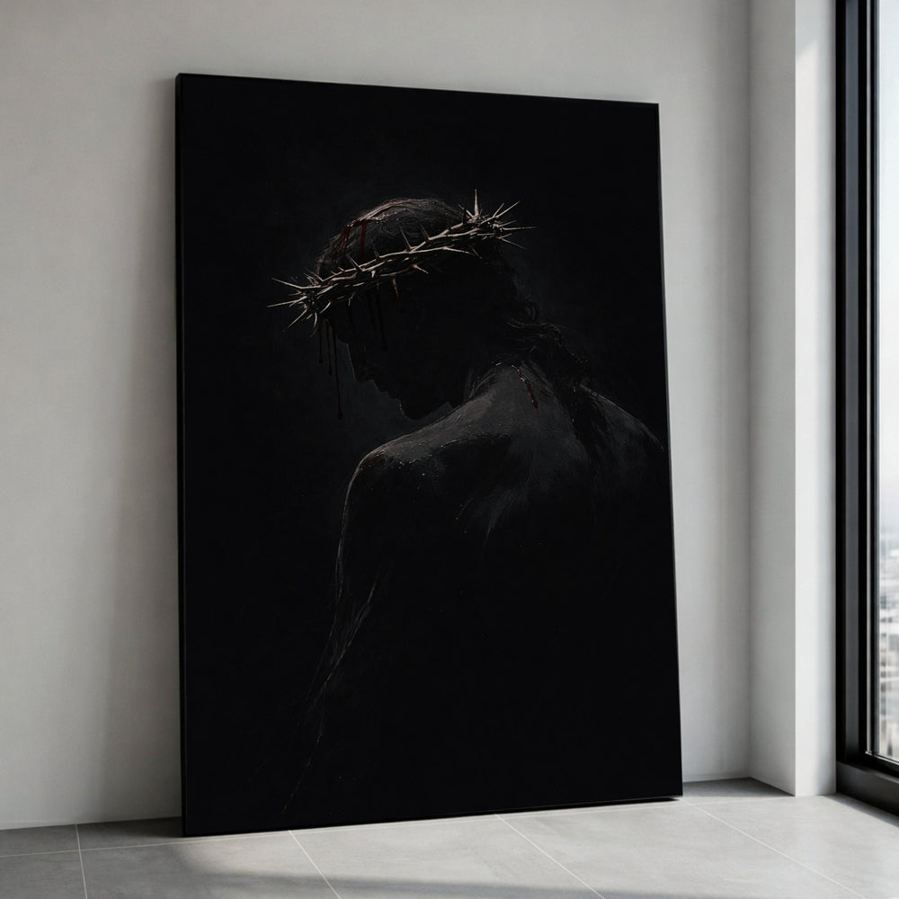Dark Jesus Portrait Canvas, Crown of Thorns Wall Art, Spiritual Religious Canvas, Christian Faith Decoration, Dramatic Canvas Print Art
