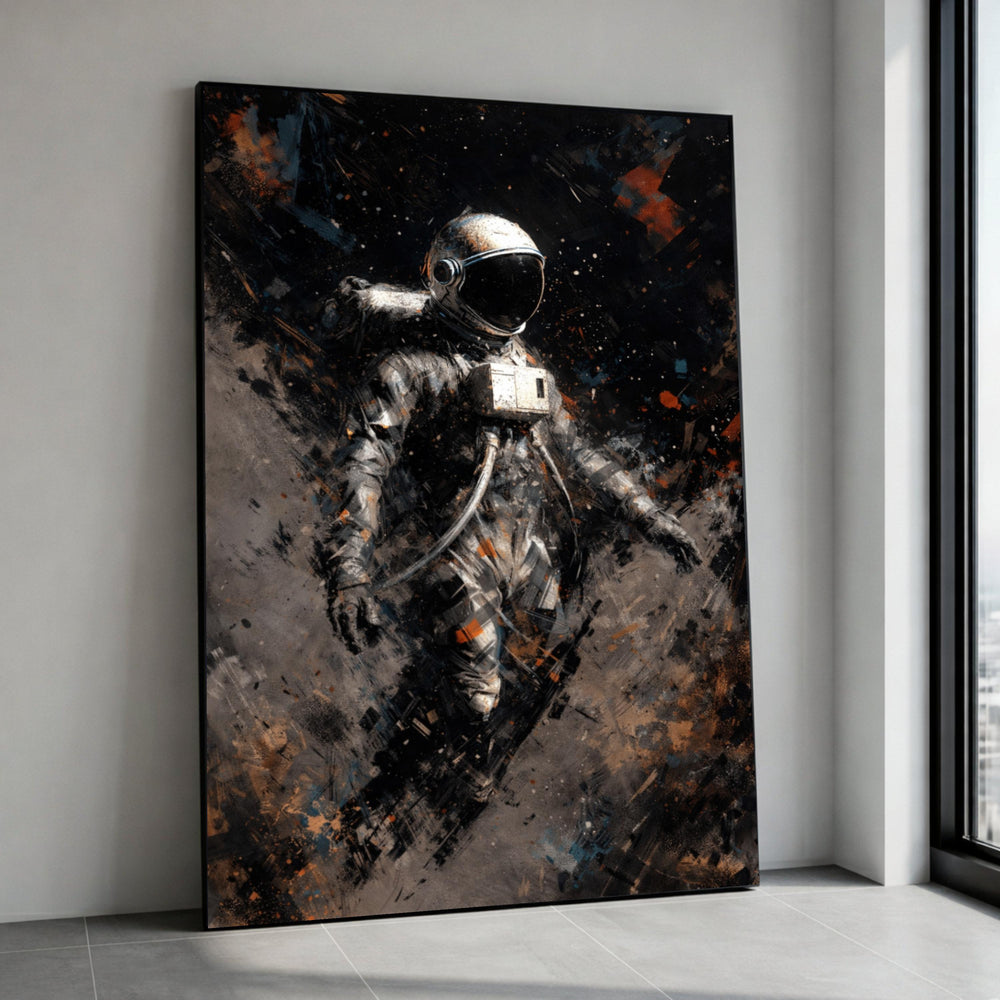 Lone Astronaut in Space Suit Canvas, Abstract Cosmic Wall Art, Outer Space Exploration Decor, Modern Spacewalker Canvas, Canvas Print Art