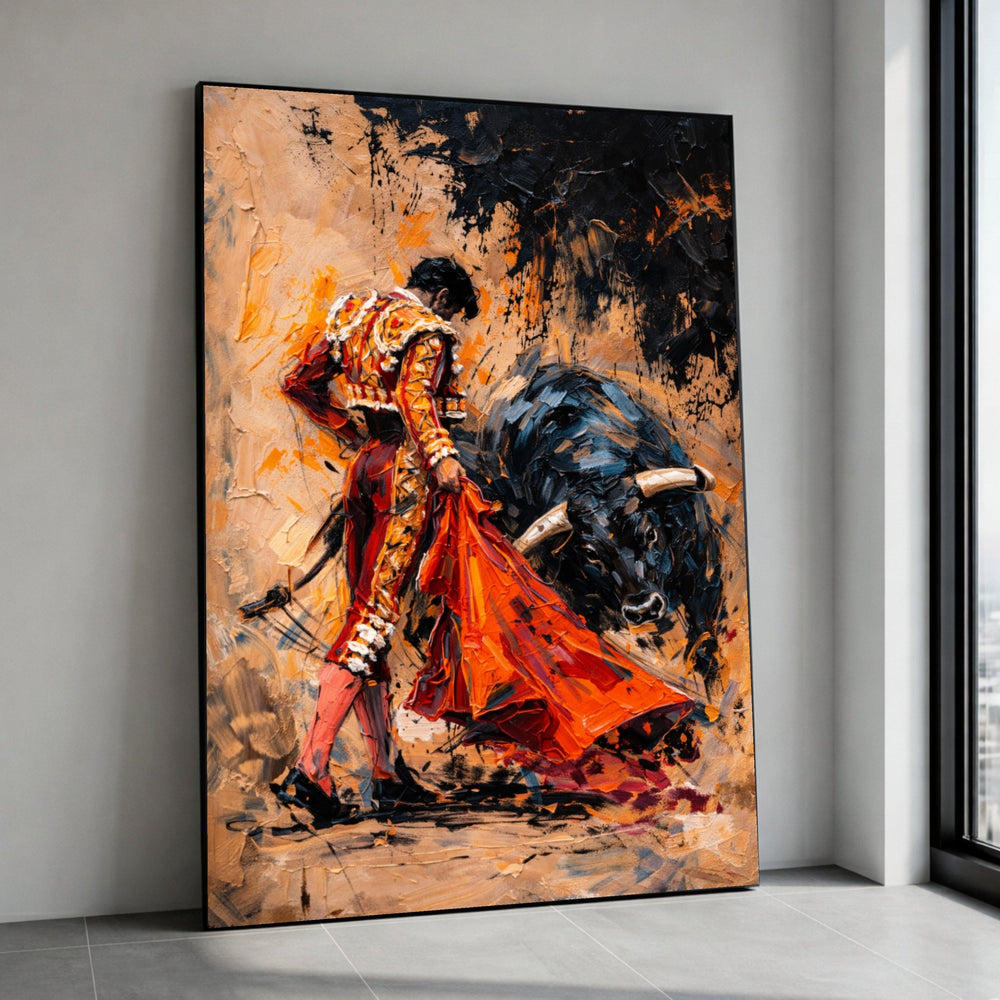 Vibrant Bullfighter Canvas Art, Matador and Bull Scene, Spanish Bullfighting Wall Decor, Abstract Painting, Home Accent Canvas Print Art