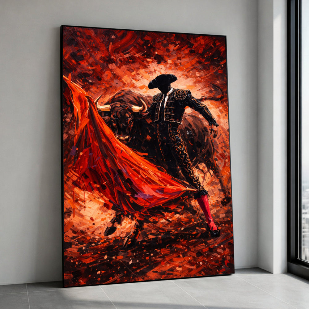 Dynamic Bullfighter Canvas Wall Art, Vibrant Red Matador Painting, Spanish Culture Decor, Energy and Passion Canvas, Ready Canvas Print Art