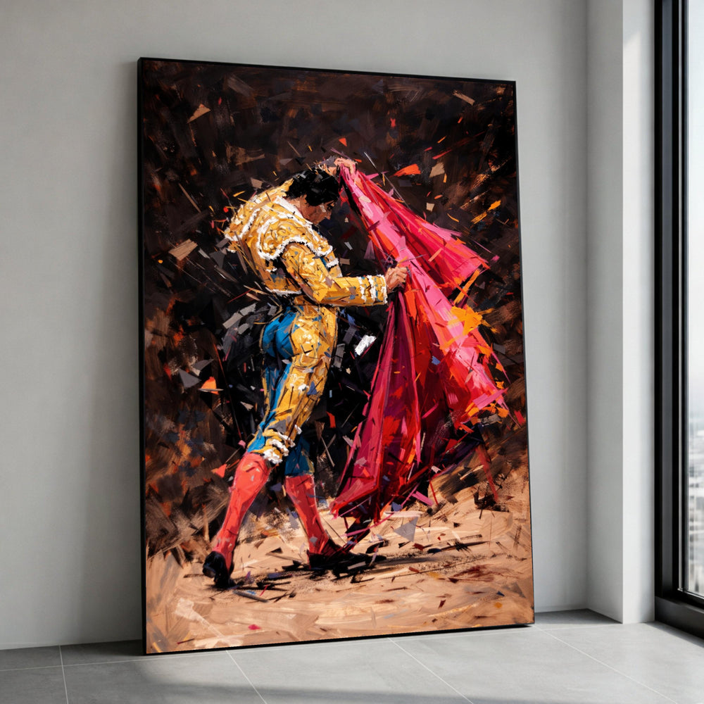 Vibrant Bullfighter Canvas, Spanish Matador Art, Flamenco Red Cape, Abstract Expression Wall Art, Home Decoration Painting Canvas Print Art