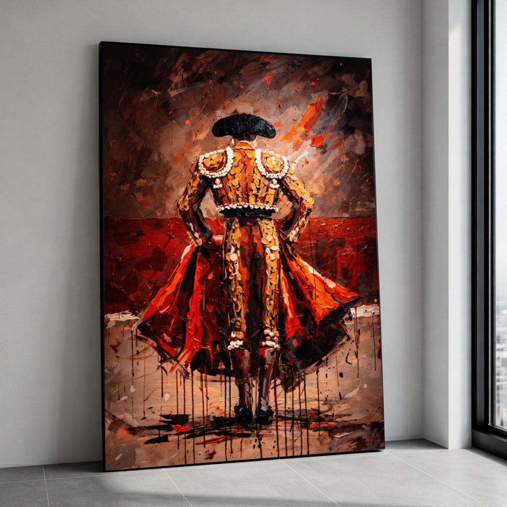 Bold Matador Canvas Wall Art, Flamenco Bullfighter Painting, Vibrant Red and Orange Abstract Canvas, Modern Home Decor, Canvas Print Art