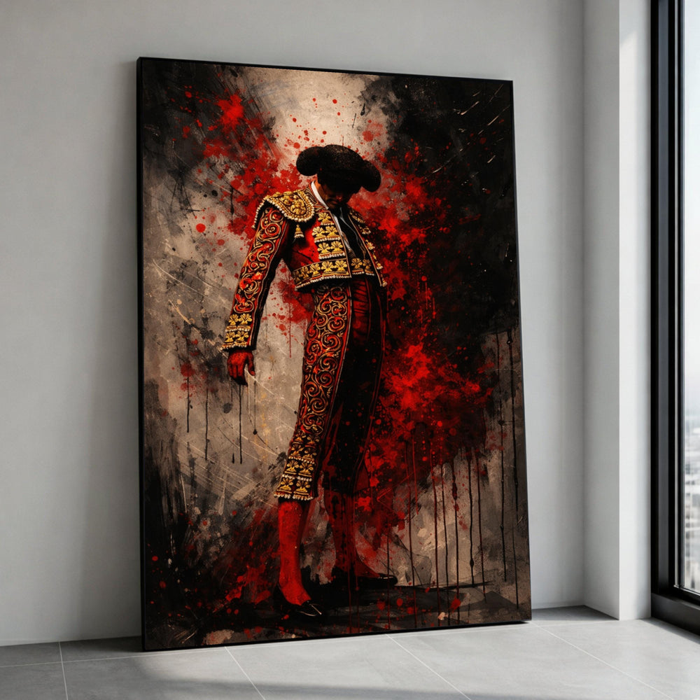 Bold Matador Canvas Wall Art, Spanish Bullfighter Painting, Red and Black Abstract Canvas, Dramatic Contemporary Home Canvas Print Art