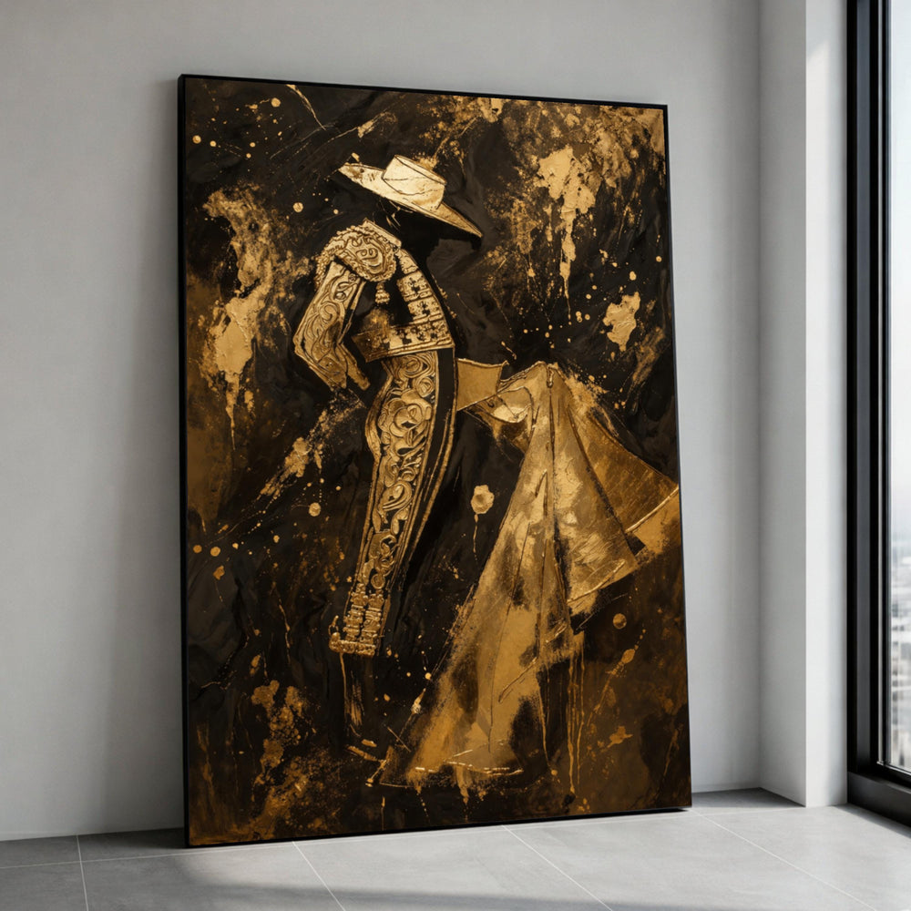 Elegant Matador Canvas Wall Art, Gold and Black Bullfighter Painting, Spanish Cultural Decor, Ornate Costume Canvas, Ready Canvas Print Art
