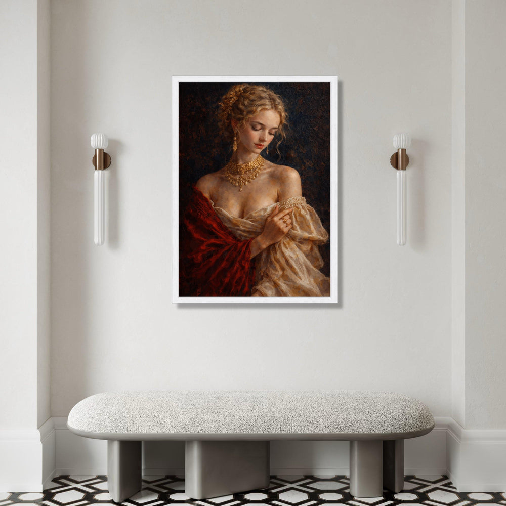 Elegant Renaissance Woman Portrait Canvas, Vintage Lady Wall Art, Classic Painting Print, Victorian Style Home Decor, Canvas Print Art
