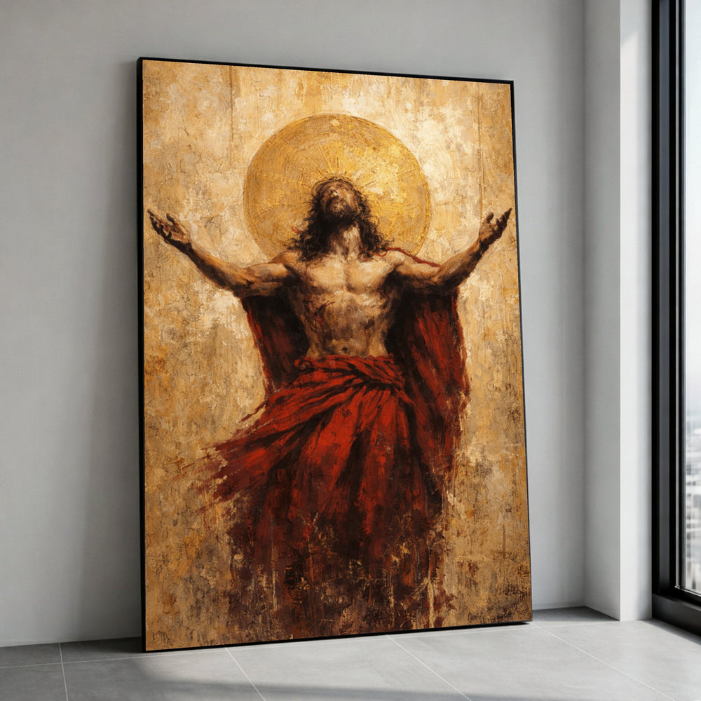 Inspirational Jesus Christ Canvas Wall Art, Resurrection Religious Painting, Spiritual Christian Canvas, Red Robe Sacred Canvas Print Art