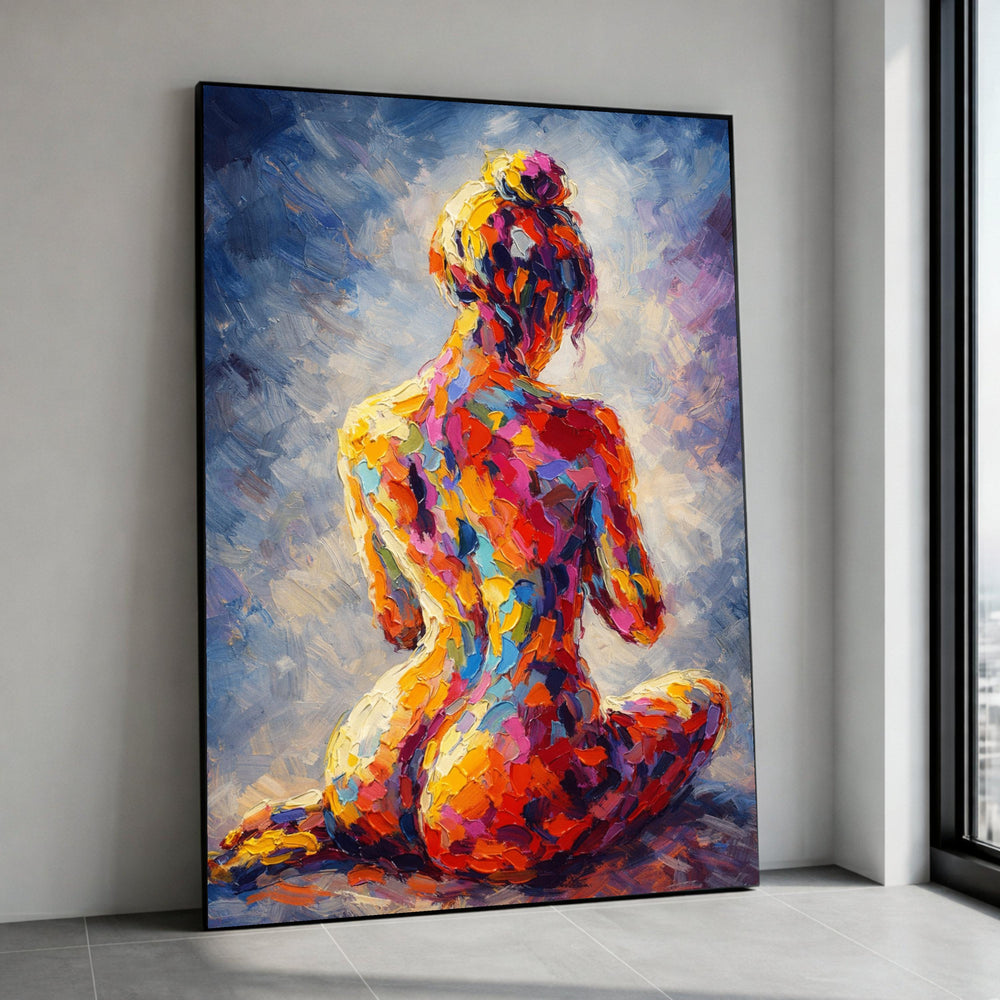 Abstract Colorful Female Nude Canvas, Modern Impressionist Woman Art, Palette Knife Painting, Vibrant Figurative Wall Decor Canvas Print Art
