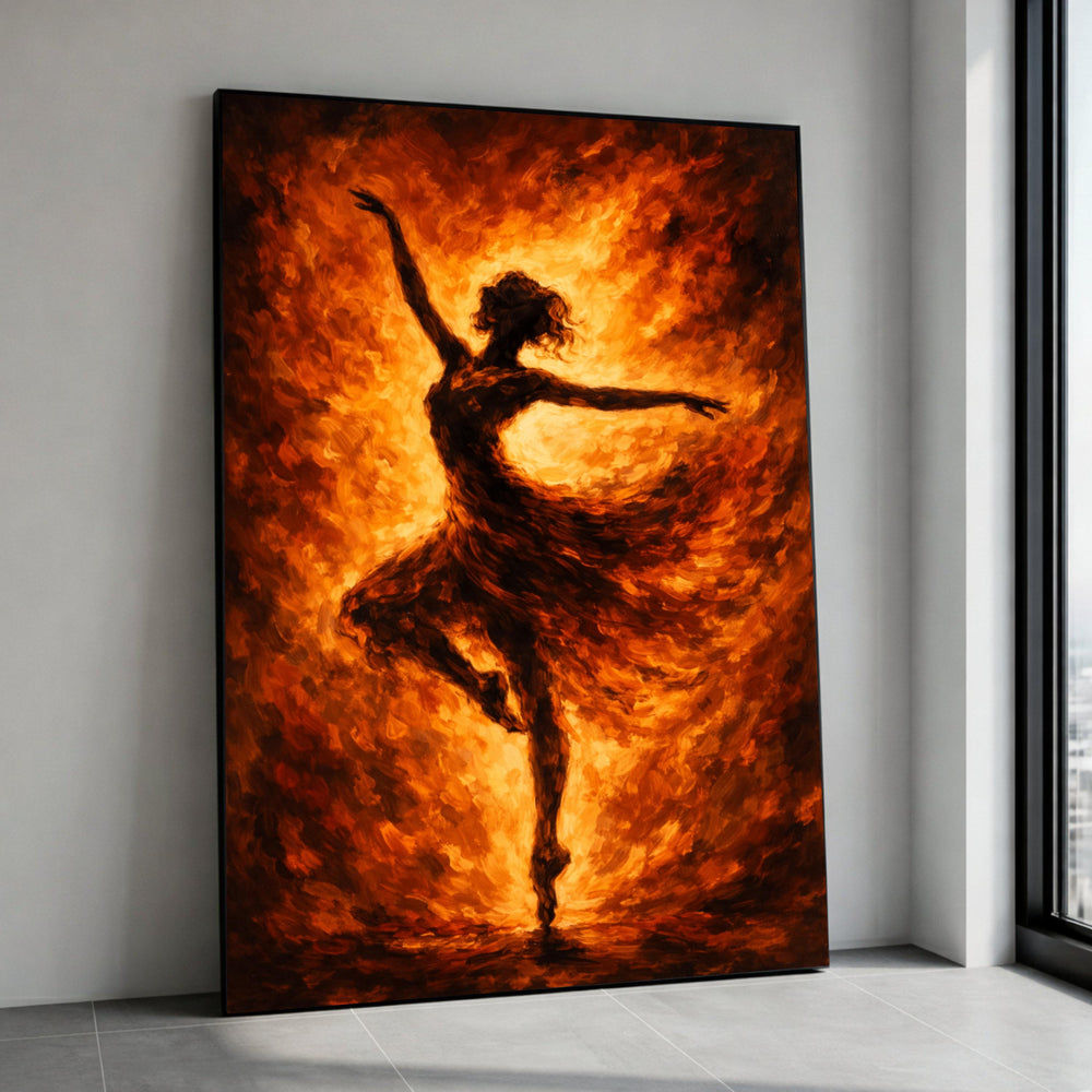 Fiery Ballet Dancer Canvas, Abstract Dance Art, Flamenco Silhouette Painting, Warm Toned Wall Decor, Modern Canvas Wall Art Canvas Print Art