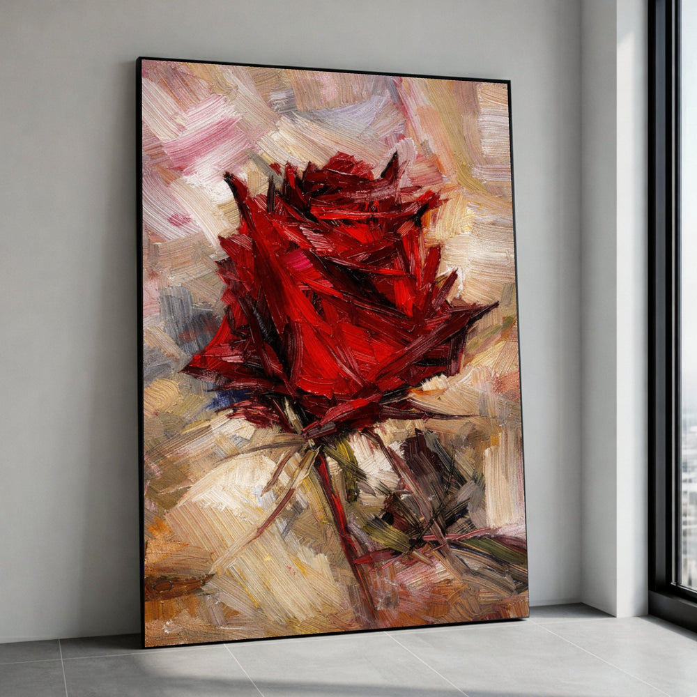 Abstract Red Rose Canvas, Floral Painting Print, Wall Art, Romantic Home Decor, Impressionist Flower Canvas, Ready to Hang Canvas Print Art