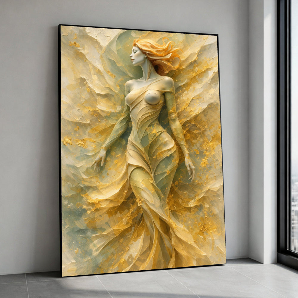 Ethereal Woman Figure Canvas Wall Art, Abstract Female Silhouette, Flowing Dress Design, Modern Artistic Home Decoration Canvas Print Art