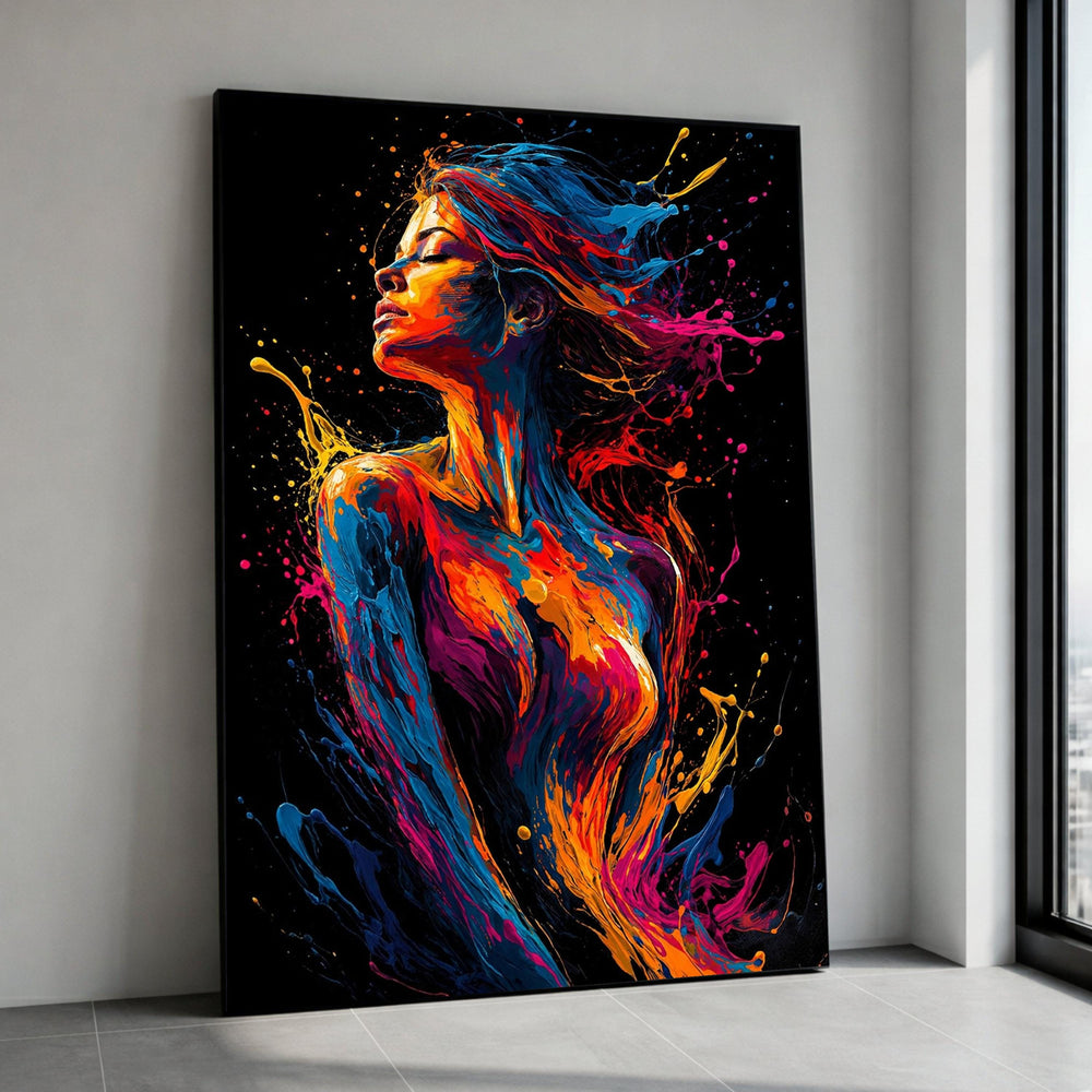 Vibrant Woman Silhouette Canvas, Color Splash Art, Abstract Female Portrait, Modern Wall Decor, Dynamic Home Decoration Canvas Print Art