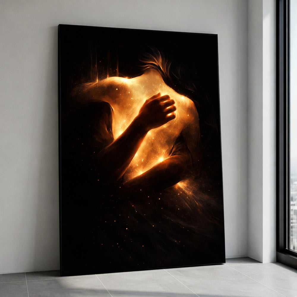 Glowing Embrace Canvas Wall Art, Abstract Human Silhouette, Warm Light Effect, Modern Home Decoration, Romantic Wall Art Canvas Print Art