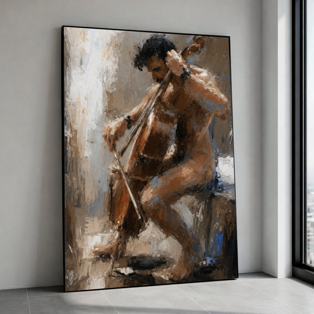 Expressive Male Cellist Painting, Abstract Musician Canvas, Figurative Art Wall Decor, Instrumental Music Artwork, Artistic Canvas Print Art